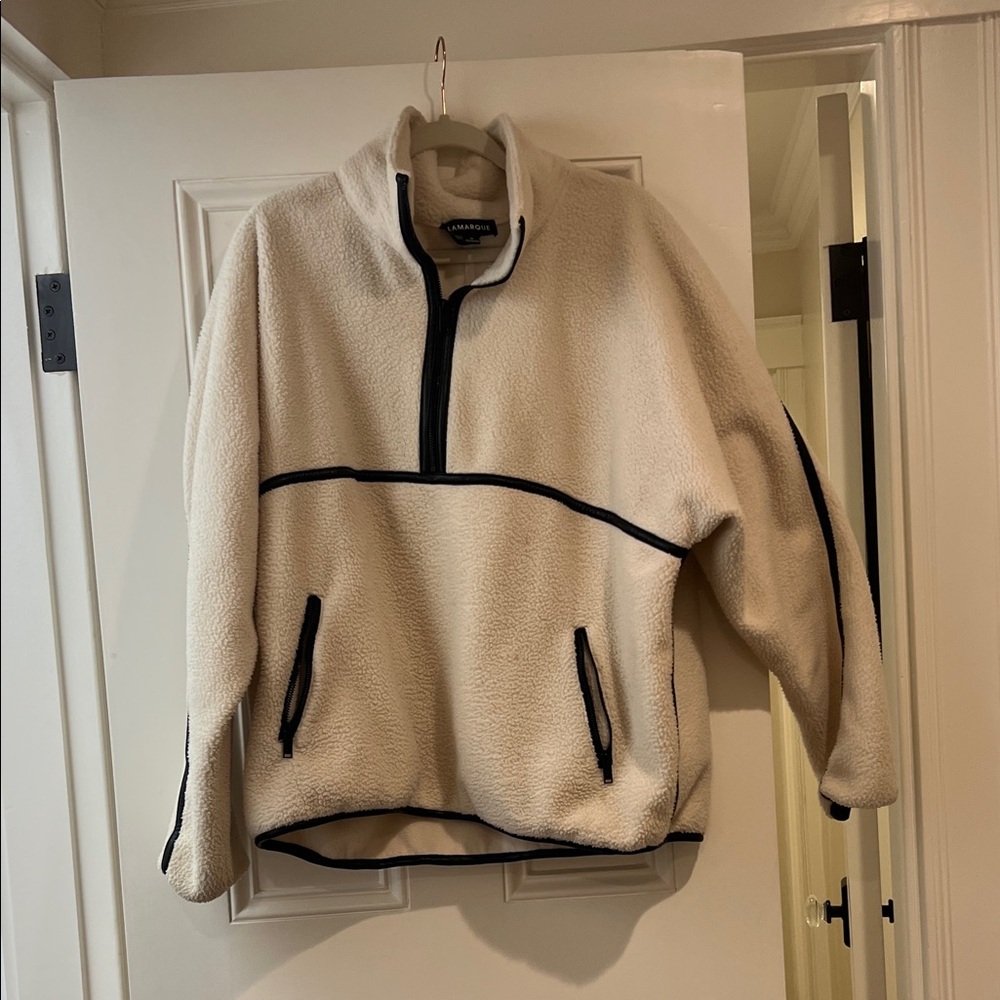 Lamarque Cream Teddy Jacket with Black Accents